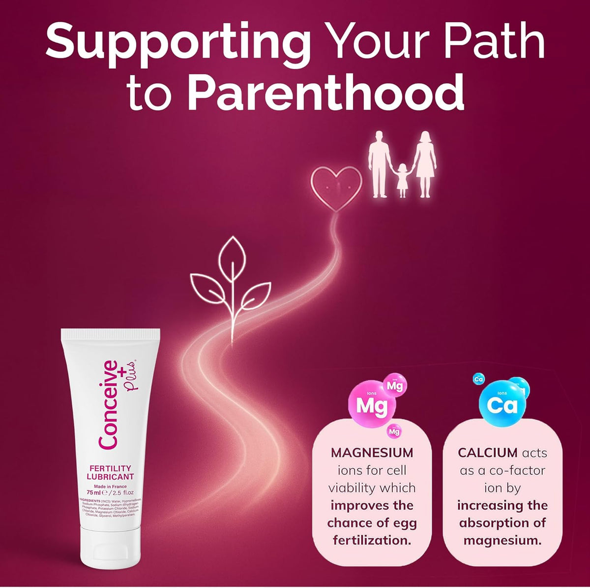 Conceive Plus Fertility Lubricant | Fertility Friendly Water Based Lubricant with Calcium + Magnesium, Non-Sticky Water Based Lubrification, Multi-Use Personal Lube for Conception Support | 75ml