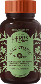 Herbs Etc. Allertonic Softgels, Herbal Allergy Supplement, 120 Count | Herbal Allergy Supplement with Organic Fresh Stinging Nettle, Eyebright, and Mullein for Respiratory Support, Non-Drowsy