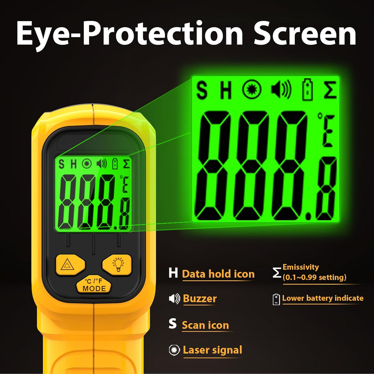 FKM Infrared Thermometer Gun Non-Contact Laser Temperature Gun,-58°F~986°F | Adjustable Emissivity,Digital IR Thermometer Gun for Cooking,Griddle,Pizza Oven,BBQ,HVAC,Automotive,Industrial,Not for Human