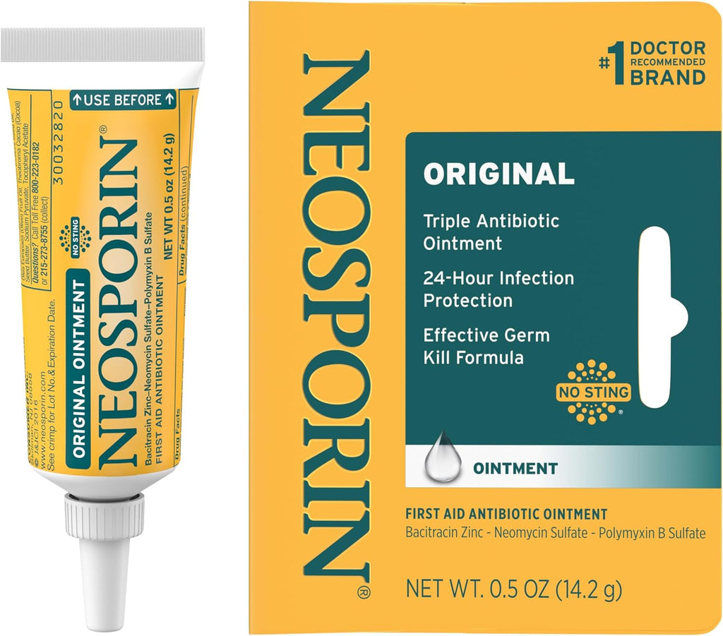 Neosporin Original Triple Antibiotic Ointment, 0.5 oz | 24-Hour Infection Protection with Bacitracin Zinc, First Aid Wound Care Treatment, Helps Minimize Appearance of Scars