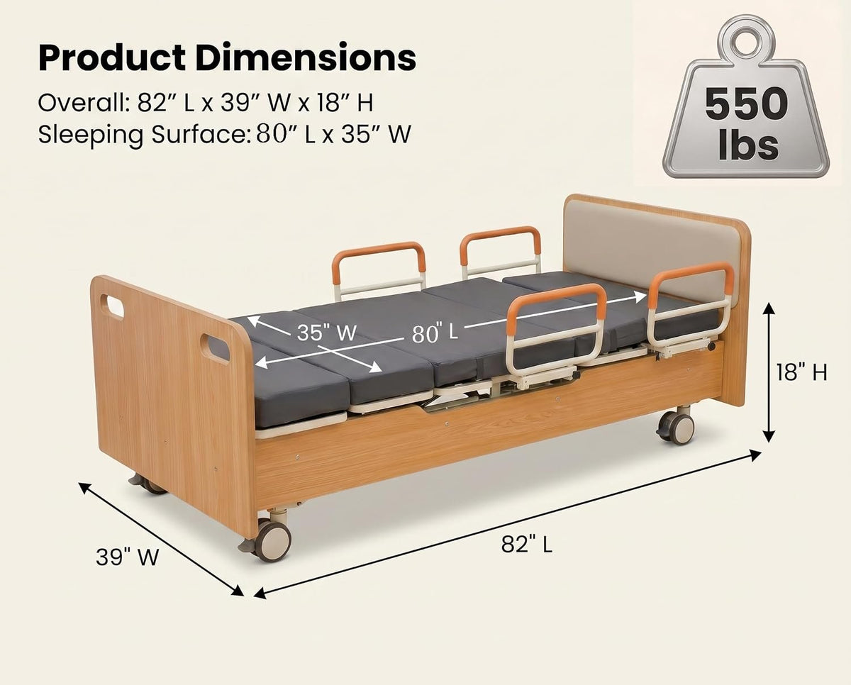 Electric Rotating Hospital Medical Beds for Senior Disabled Home Care Use | 750lbs, 90° Rotated Nursing Beds for Home Care with Adjustable Lateral Tilt & Backrest Leg Height