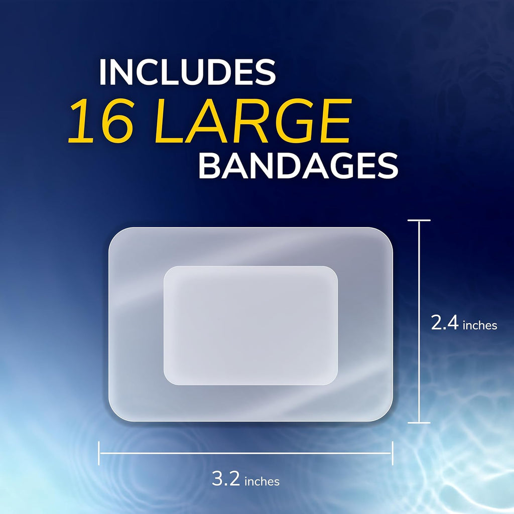 Dr. Scholl’s Cuts & Scrapes Flexible Adhesive Waterproof Large Seal & Heal Bandages, First Aid and Wound Care Medical Supplies, Medical-Grade Hydrogel Locks in Moisture to Promote Healing, 16 Count