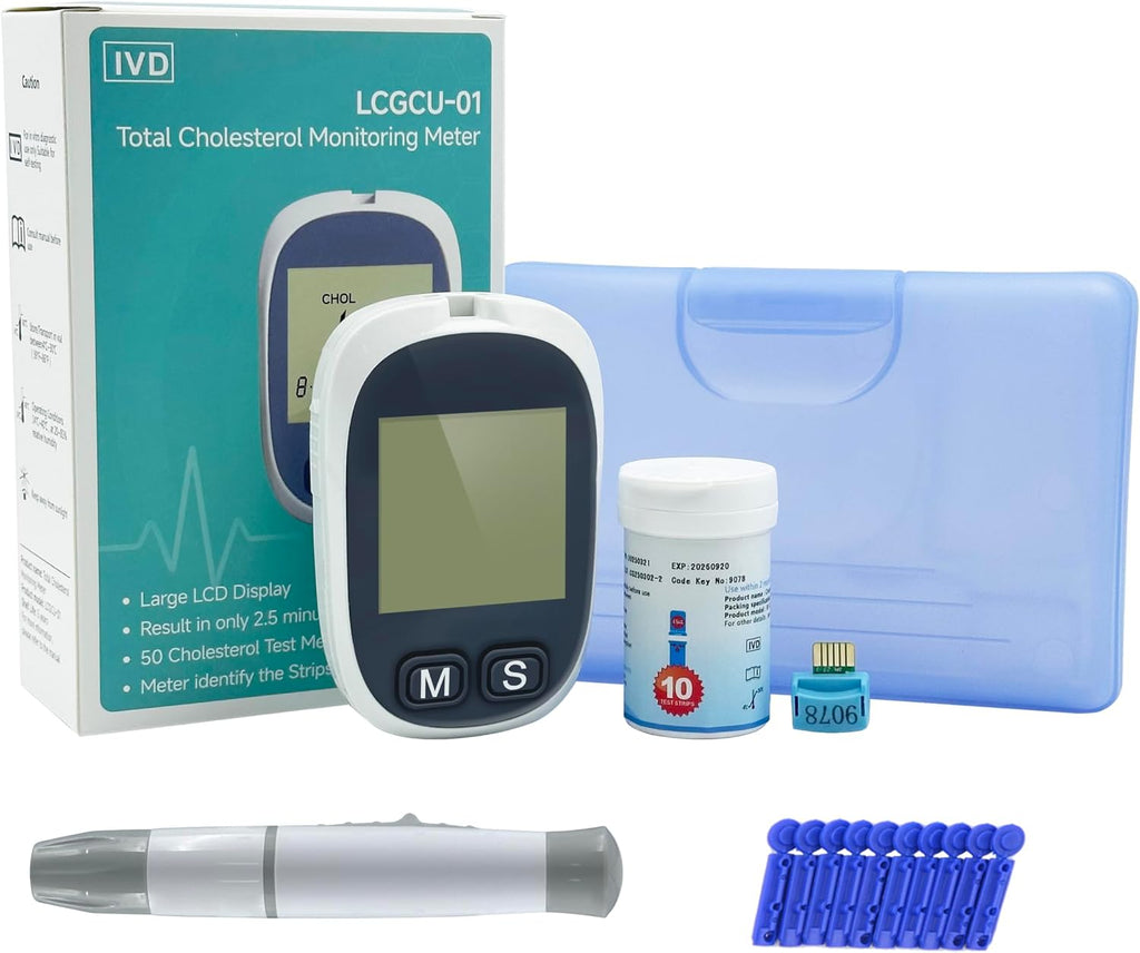 LCGCU-01 Total Cholesterol Testing Kit Meter Quick Results Monitor At Home Blood Test Meter with 10 Total Cholesterol Test Strips Lancets (Total Cholesterol Test Only)