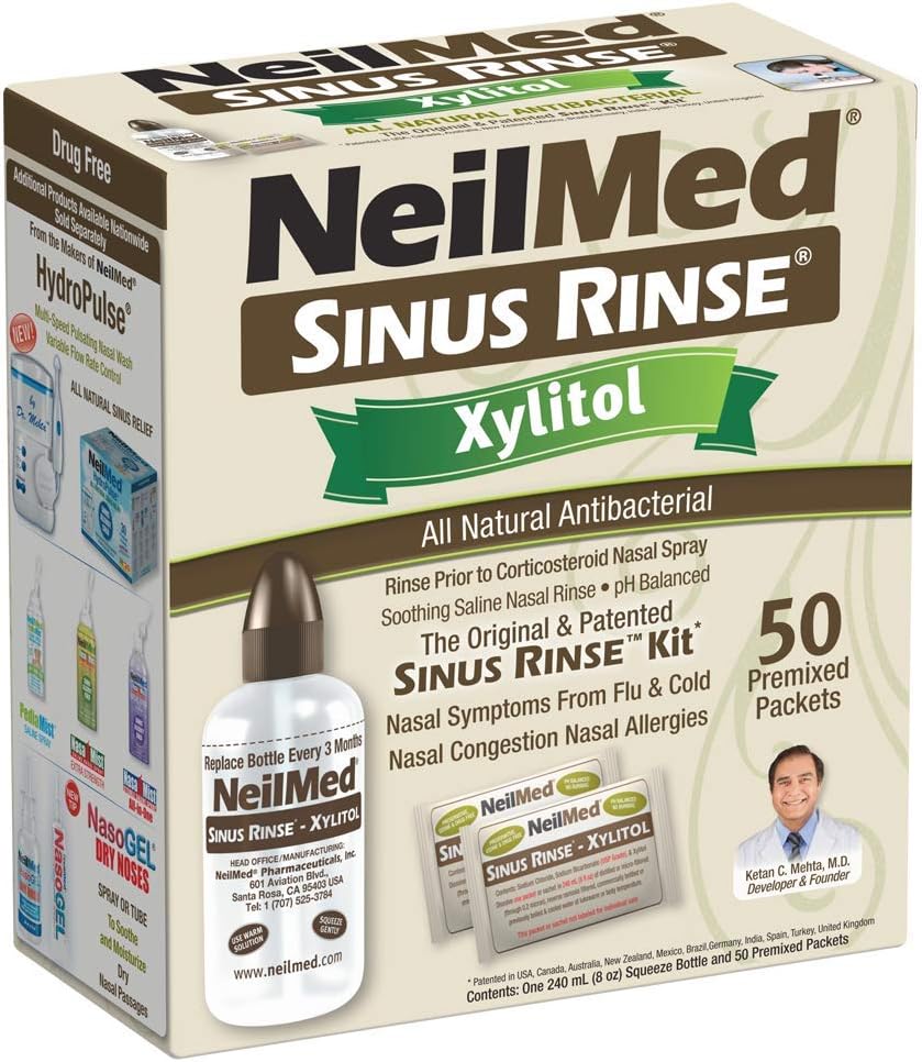 NeilMed Sinus Rinse Kit with Xylitol, 50 Count (Pack of 1)