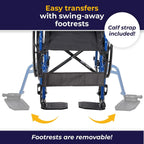 Drive Medical Blue Streak Lightweight Wheelchair, Footrests, 20" Seat