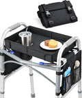 Walker Tray for Folding Walker, Side Pockets & Cup Holder | Fits 17–19" Folding Walkers with Side Bars, Easy Install, Adjustable Straps, Spill-Resistant Surface, Lightweight for Seniors