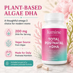 LUMINE Organics Postnatal Vitamins for Women 60 Capsules | Postnatal Nutrition with 20 Essential Nutrients, 200 mg Plant-Based DHA, Methylated Folate, Iron and Biotin for New Moms