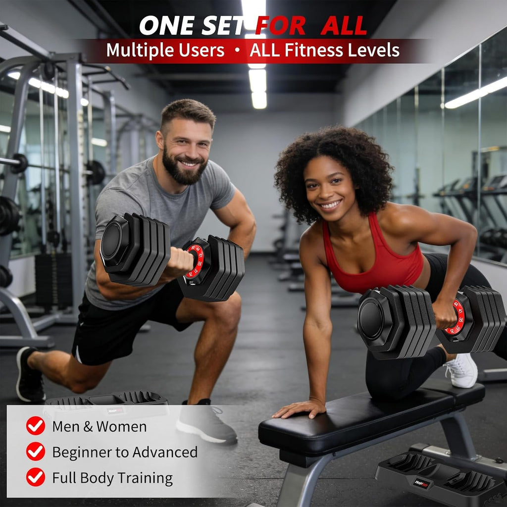 Adjustable Dumbbell Set Pair 25 lb or 50 lb, Adjustable Dumbbells 10-in-1 Free Weight Set, 1-Second Dial Weight Adjustment,Space-Saving Design with Storage Base, Home Gym Strength Training Equipment