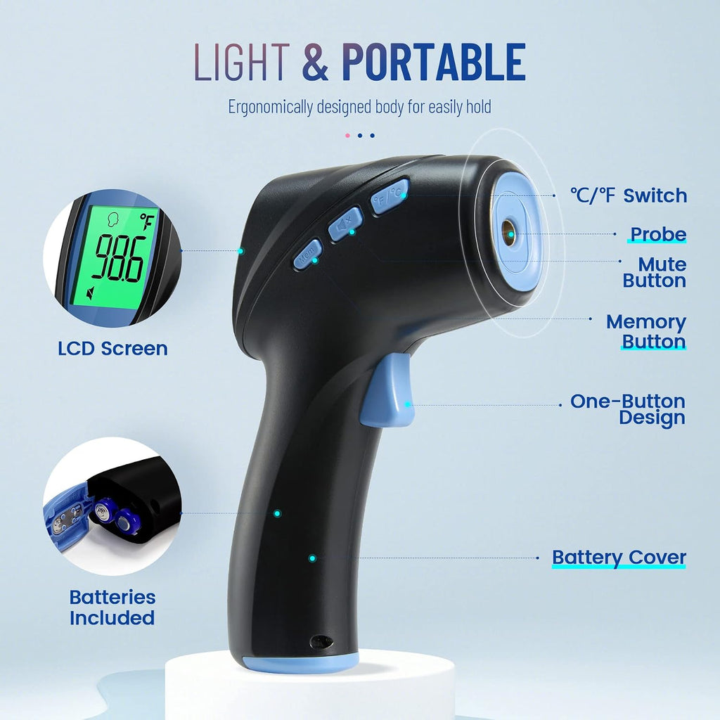 Forehead Thermometer for Adults and Kids, Non Contact, 1s Result (Black) | 3-Color Fever Alarm, 35 Memory Recalls, 2-in-1 Mode, Silent Mode, Large & Clear Backlit Display, FSA Eligible, Easy to use