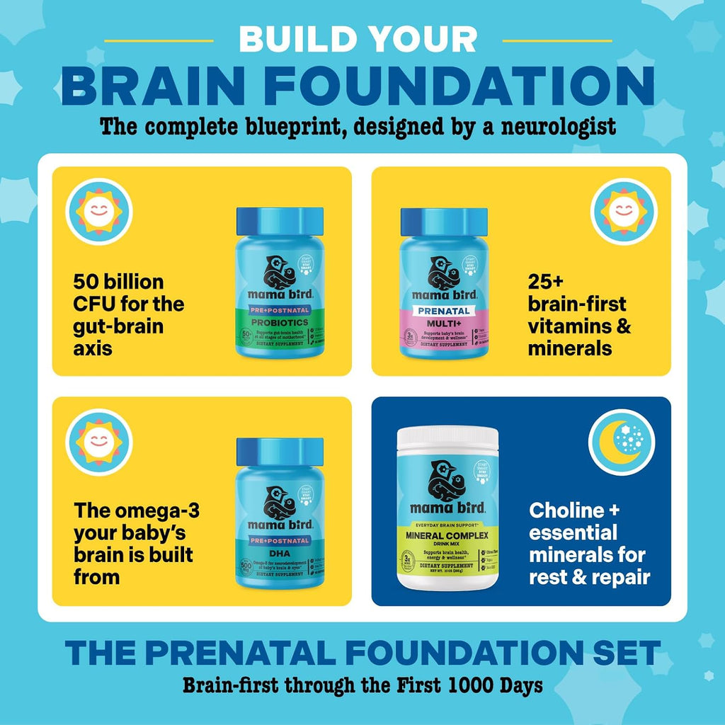 Mama Bird - Prenatal Multi+ (30 Servings) Prenatal Vitamins for Women - 30+ Essential Nutrients, Baby Brain Health - Methylfolate & Probiotics, Methylated Multivitamin - Vegan, Gluten Free, Non GMO