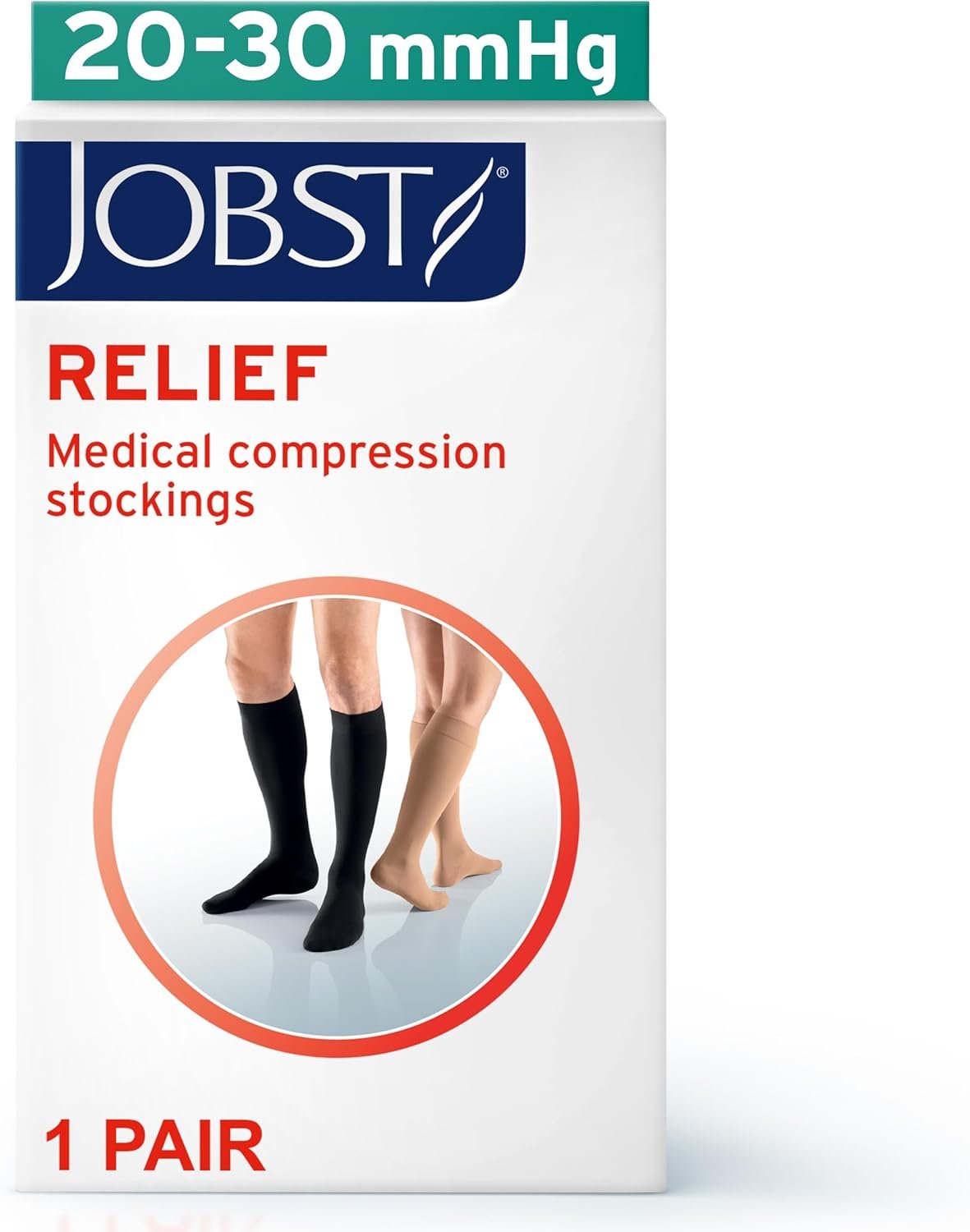 JOBST Relief 20-30 mmHg Knee High Graduated Compression Stockings - Regular Band, Closed Toe