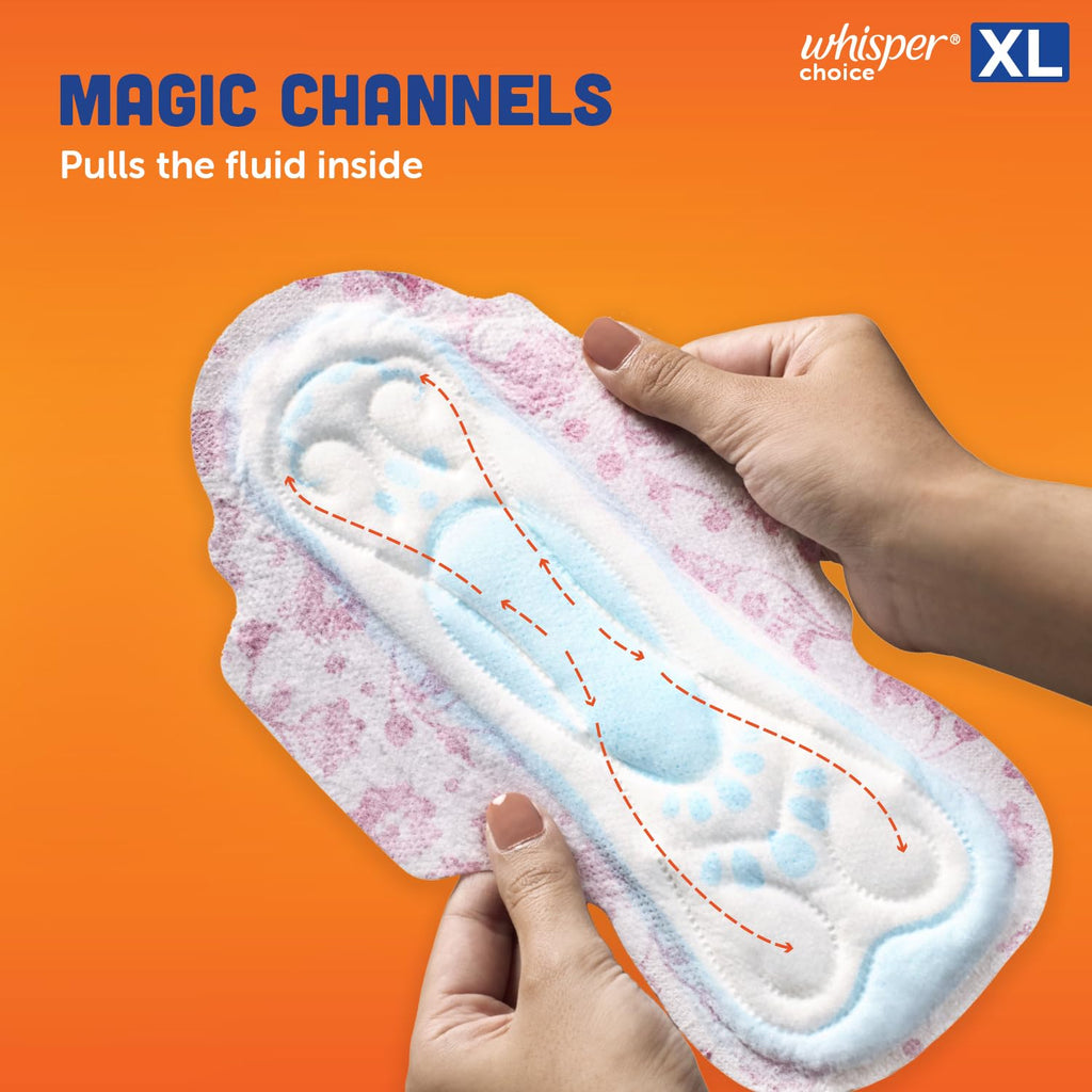 Whisper Choice XL, 6 XL Pads for medium to heavy flow, Gives Up to 100% worry-free protection all day