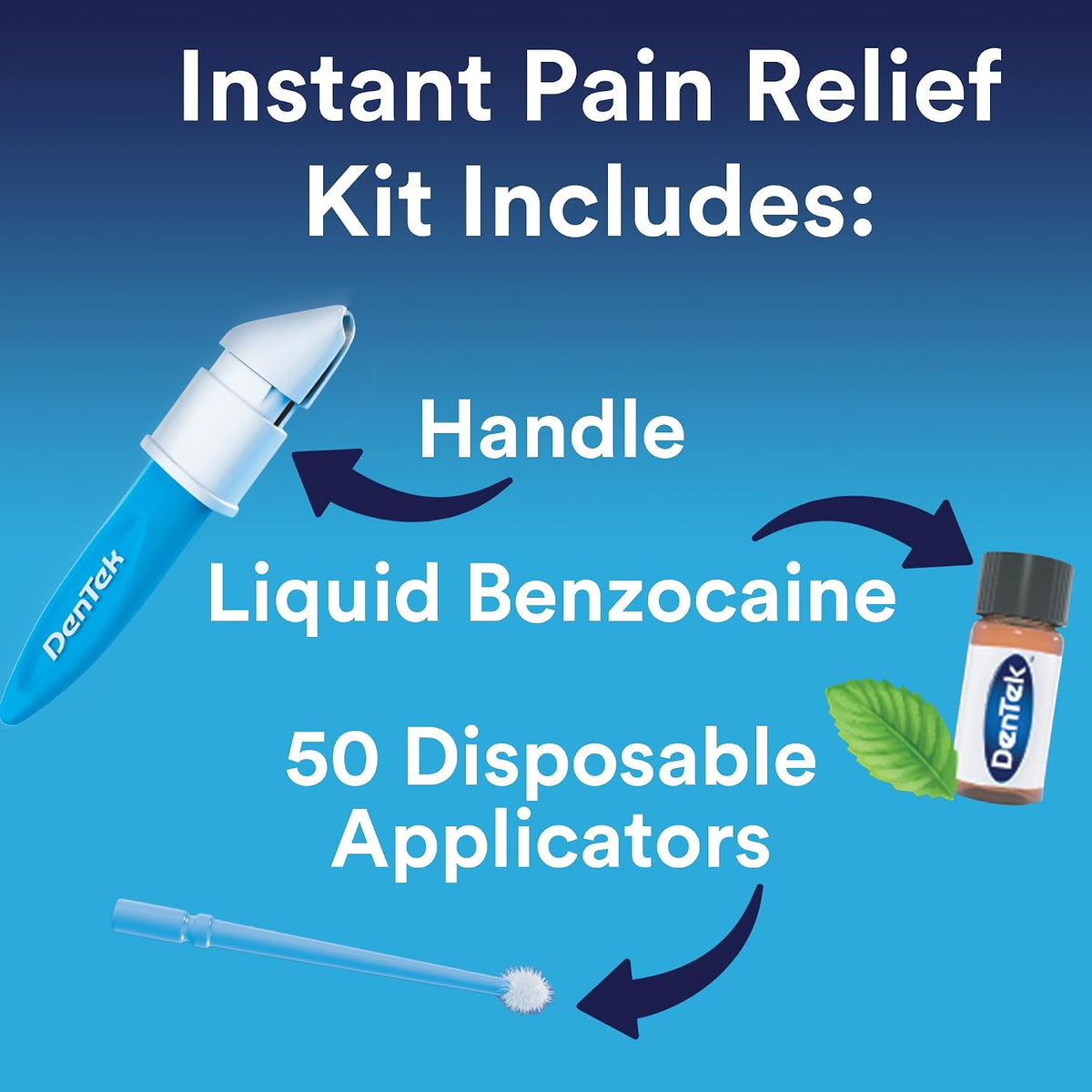 DenTek Instant Oral Pain Relief Kit with Benzocaine, 50 Treatments | Maximum Strength, Instant Pain Reliever, Recommend for Toothaches & Gum Pain, 50 Disposable Applicators