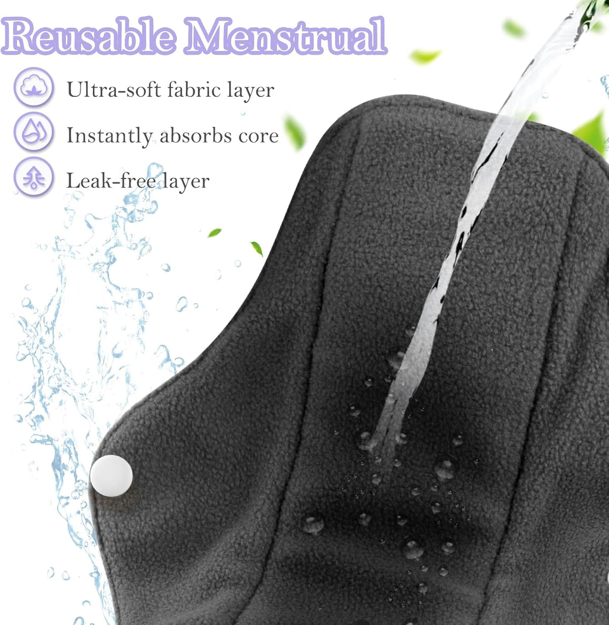 PHOGARY 7 Pieces Reusable Menstrual Pads, Washable Night Pads for Abundant Menstrual Flow, Washable Night Pads for Abundant Menstrual Flow