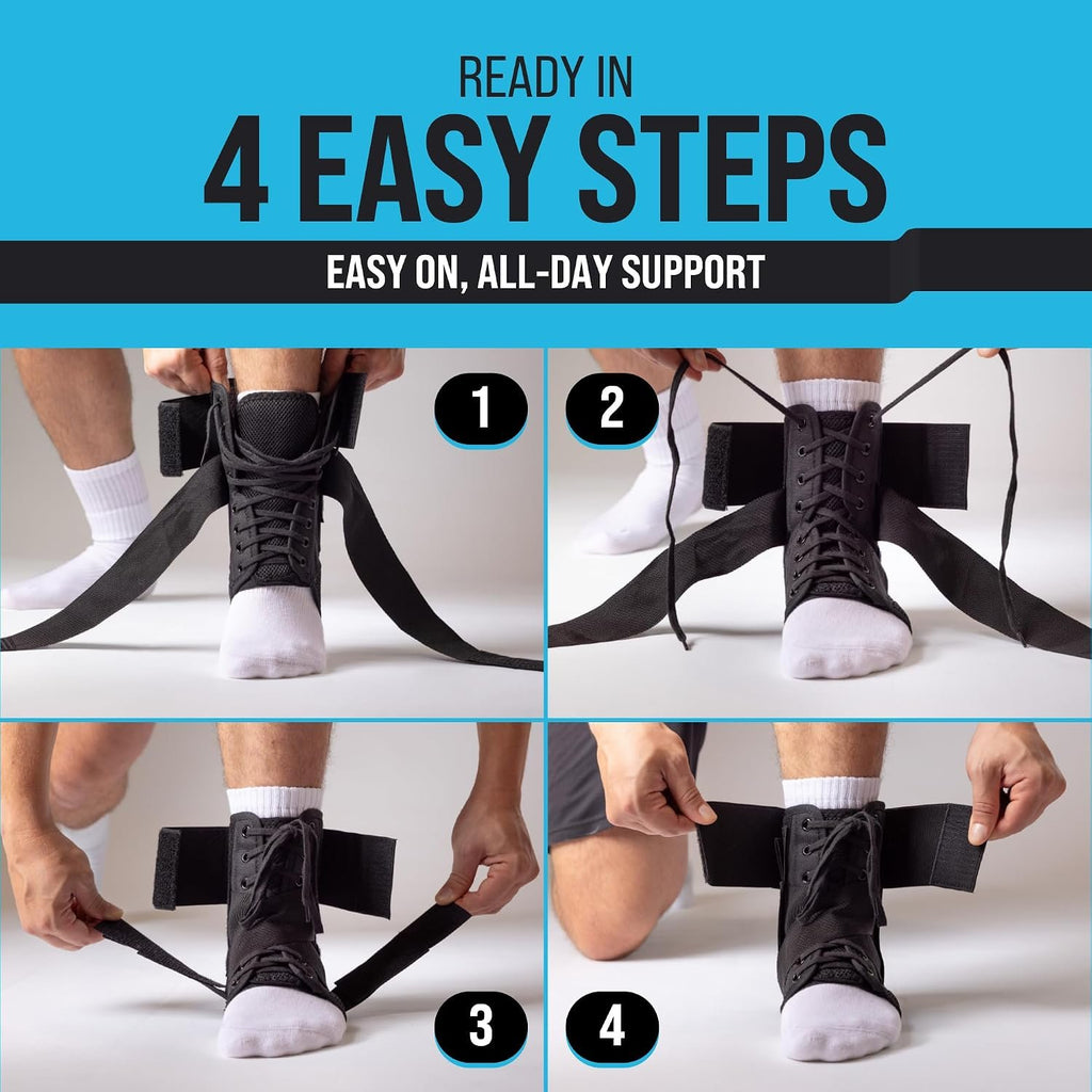 Reinforced Lace Up Ankle Brace for Men & Women, Sprained Ankle Support Wrap