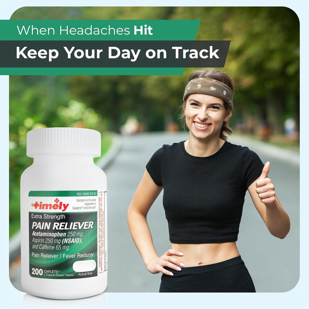 TIME-Cap Labs Acetaminophen 250mg/Aspirin 250mg/Caffeine 65mg, 200 Caplets | Extra Strength Pain Reliever & Fever Reducer | Helps Relieve Headache, Backache, Muscle Pain, Arthritis & Menstrual Cramps