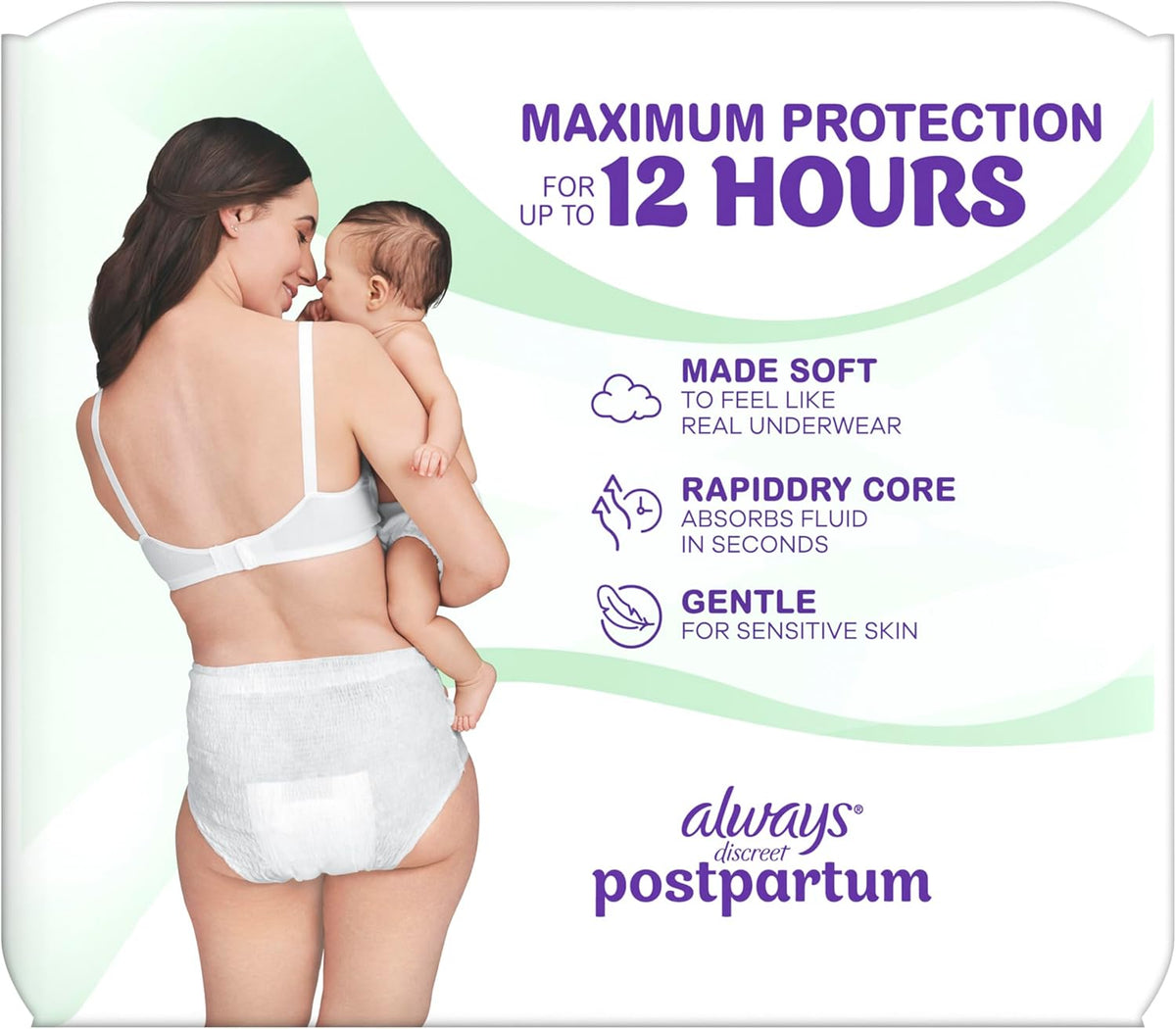 Always Discreet Postpartum and Adult Incontinence Underwear for Women, Size S/M, Maximum Protection, 16 CT