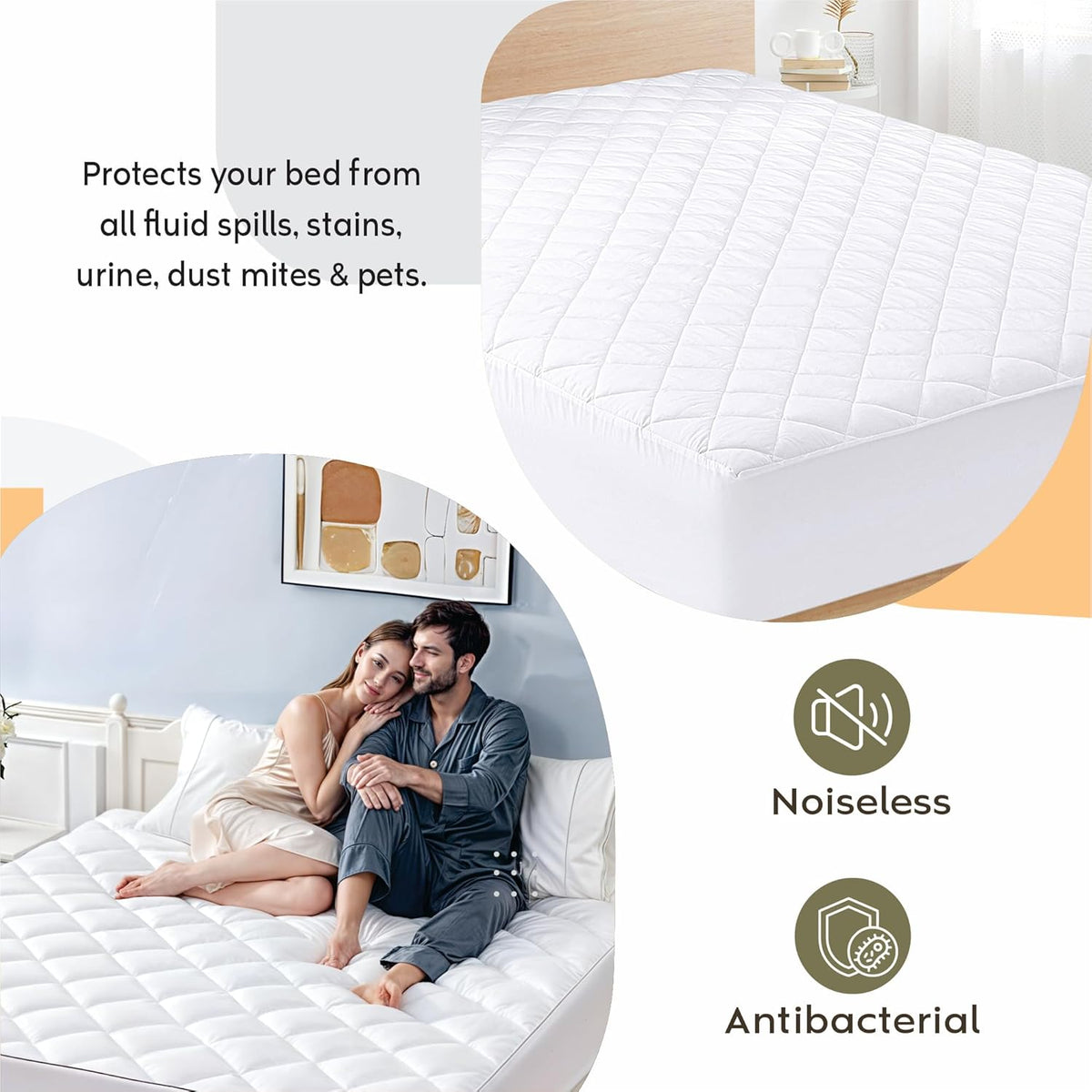 Ayka 100% Waterproof Cotton Quilted Mattress Protector King Size Breathable Hypoallergenic Noiseless Ultra Soft Fitted Bed Protector 78x72 inch Mattress/Bed Cover (King 78x72 inch | 6.5x6 ft, White)