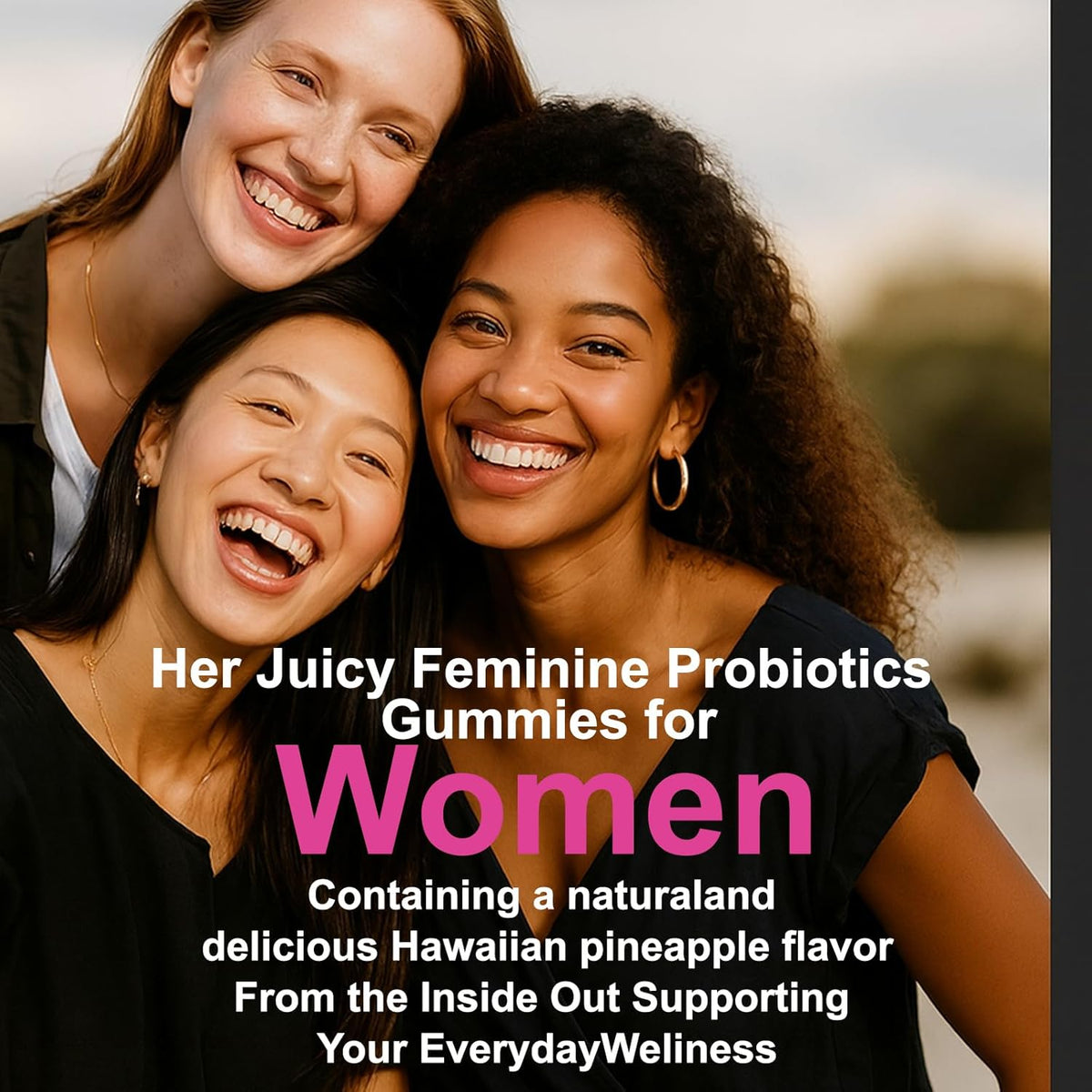 Her Juicy Women's Probiotic Gummies: Supports Women’s Wellness & pH Balance, Clean Vegan, Pineapple Flavor, Prebiotics & Lactobacillus Blend, with Slippery Elm, Gut Health & Immune Defense, 60 Gummies