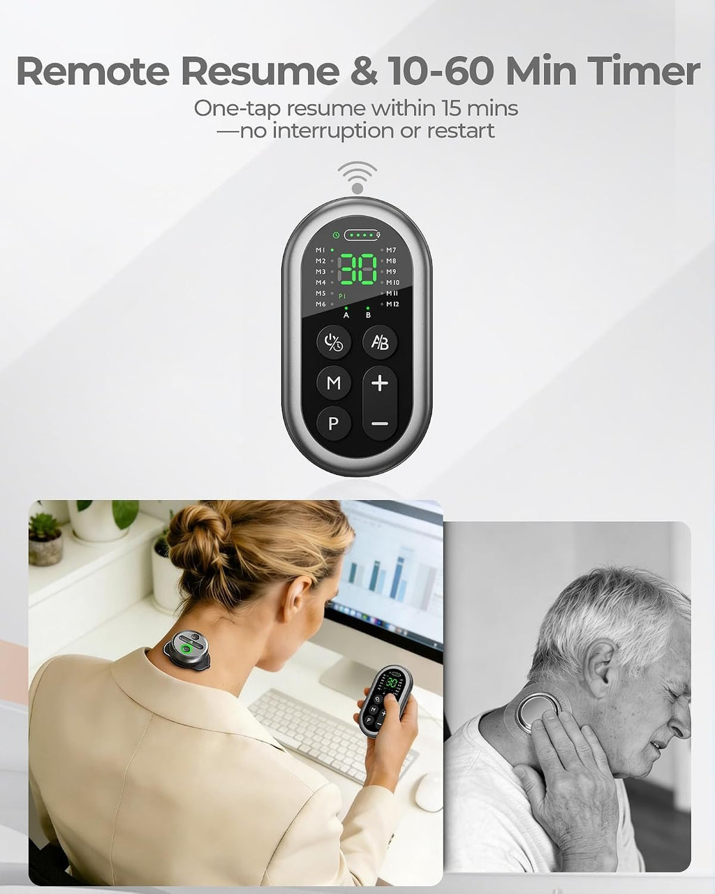 Wireless TENS Unit Muscle Stimulator, XL Pad, Model HZ9151C | 48 Modes, 2 Channel Tens Machine for Sciatica Back Shoulder Pain Relief, Portable for Office Home Travel, Gift for Men Women
