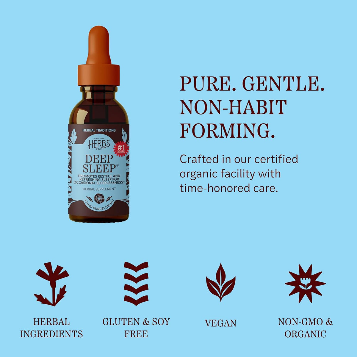 Herbs Etc. Deep Sleep Classic Liquid Extract, Vegan, 4 fl oz, 157 Servings | Holistic Sleep Supplement with Organic Chamomile, Lemon Balm, Passionflower, Melatonin-Free, Non-Habit Forming, Gluten-Free