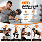 Adjustable Dumbbell Set with Connector for Home Gym Workout | 33/44/66/88lbs 5 in 1 Free Weights Dumbbells Set, Weights Set Used as Barbell, Kettlebells, Push up Stand, Weight Plate