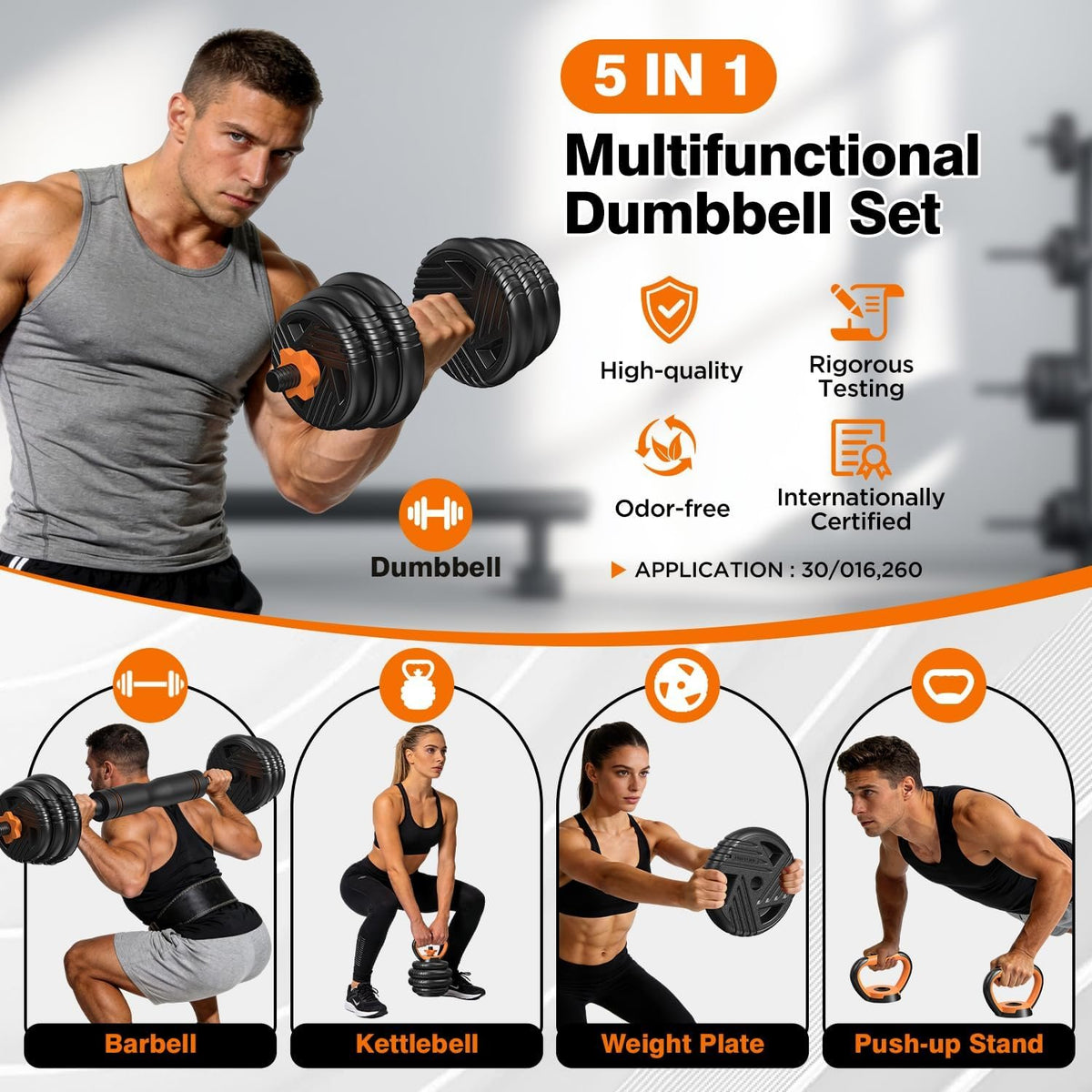 Adjustable Dumbbell Set with Connector for Home Gym Workout | 33/44/66/88lbs 5 in 1 Free Weights Dumbbells Set, Weights Set Used as Barbell, Kettlebells, Push up Stand, Weight Plate