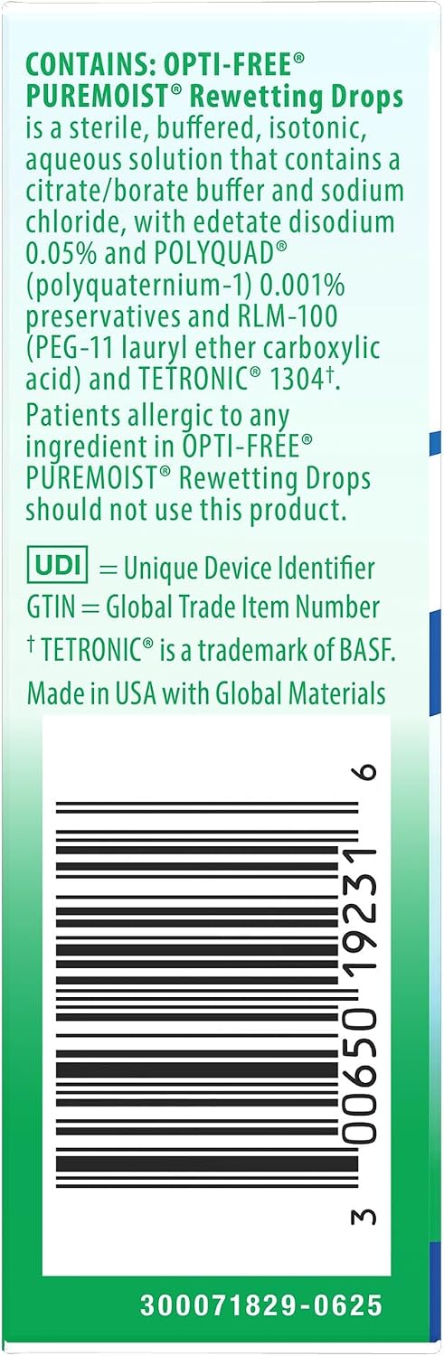 OPTI-FREE Puremoist Contact Lens Rewetting Drops, 12 mL