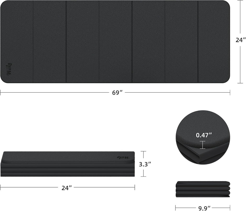 WEILA 1/2 Inch 70"x24" Foldable TPE Yoga Mat, Thick Non Slip Pilates Mat