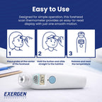 Exergen TAT-2000C Temporal Artery Forehead Thermometer for Baby Kids Adults | Displays Temperature Reading, Soft Glow, Silent Mode, Wipe Clean Sensor, 8 Reading Memory, 9V Battery Included for Family Use