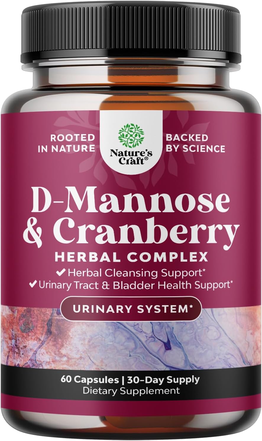 D Mannose with Cranberry Extract Capsules - D Mannose Capsules for Kidney Cleanse Liver Support and Urinary Tract Health for Women - D-Mannose 1000mg Capsules with Hibiscus and Dandelion 60 Count