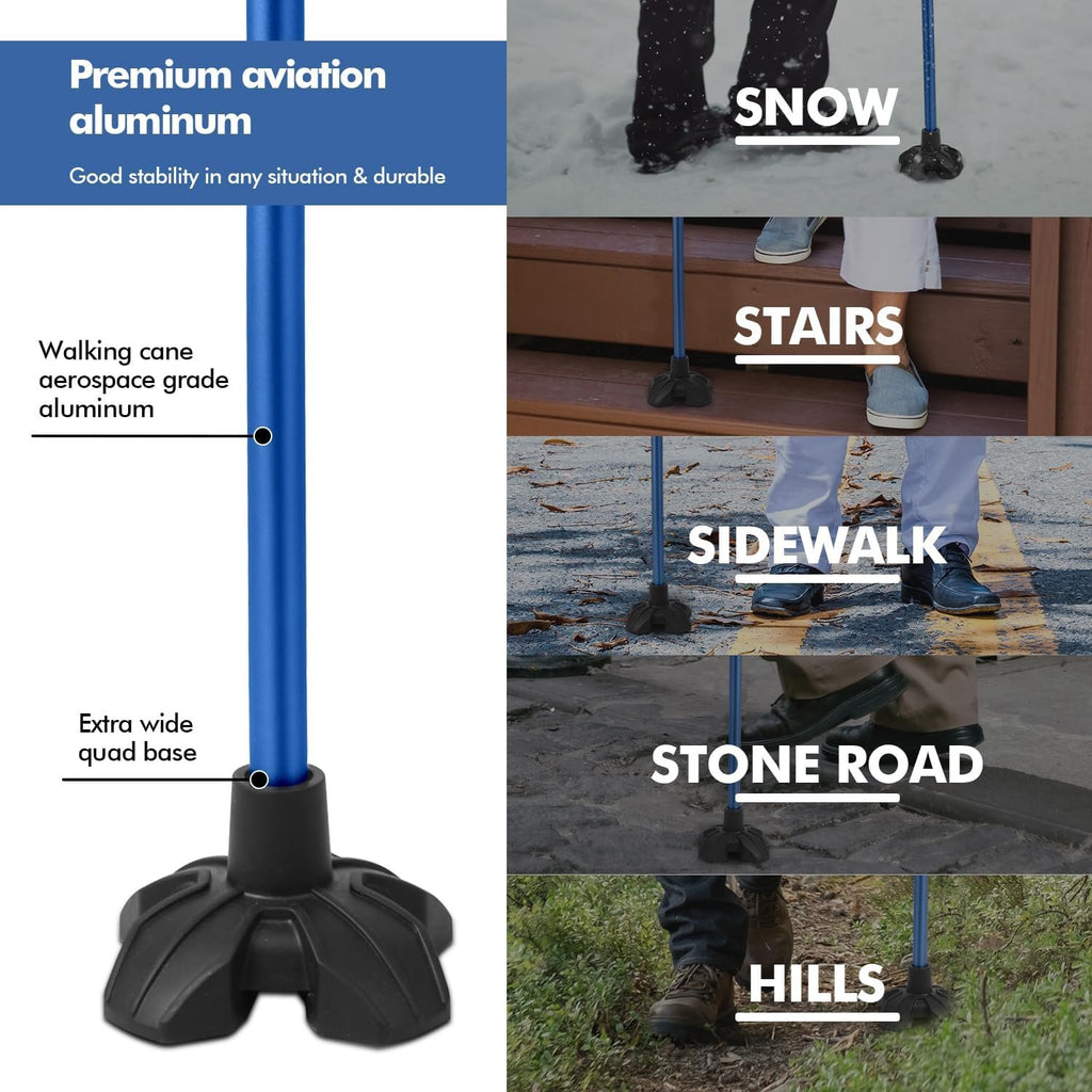 GPTCAMP Walking Cane Quad Base Self Standing 300lbs for Seniors