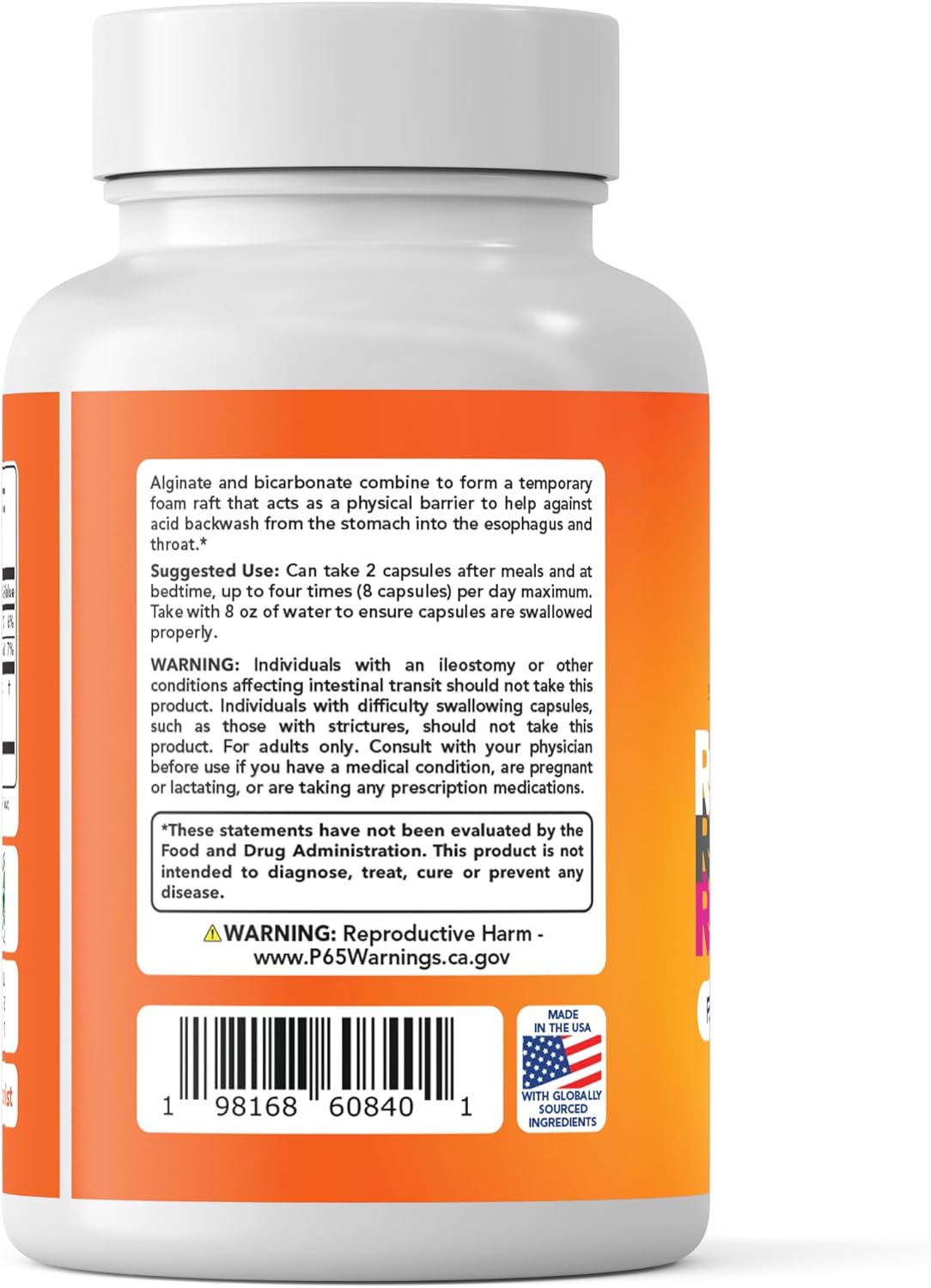 Refluxter Sodium Alginate Capsules 1000+ mg for Acid Reflux LPR & GERD | Natural alginate raft for heartburn, silent reflux & nighttime acid. Vegan supplement, 60 capsules, no aluminum or sugar