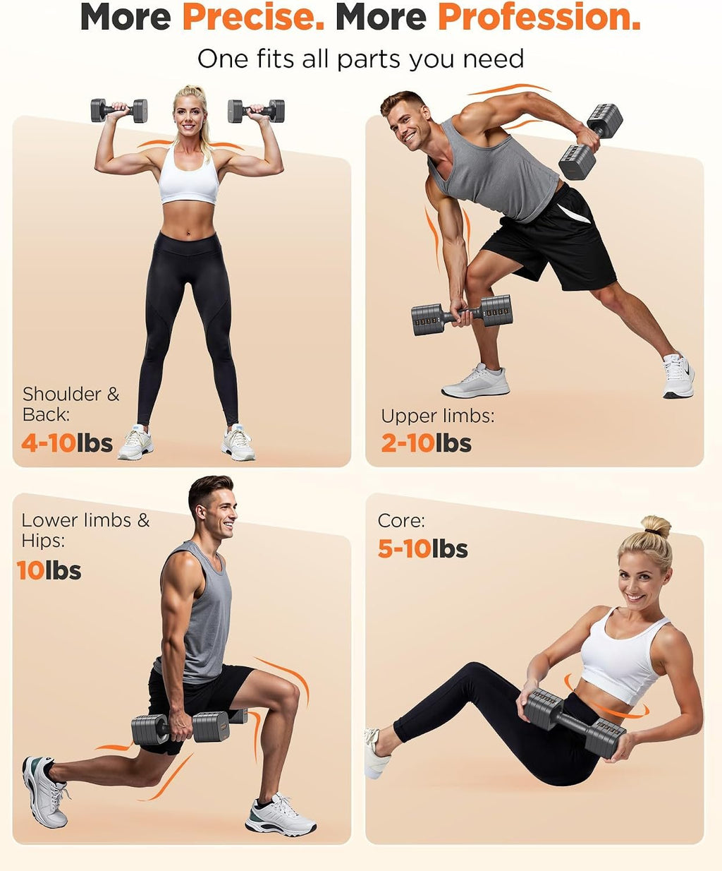 FEIERDUN DB3 5-in-1 Adjustable Dumbbell Set, 6LB/10LB Pair Adjustable Weights for Women at Home, Dual Locking Stable Hand Weights with TPU Soft Handle, Home Gym, Rehab, Pilates, Yoga, Strength Training
