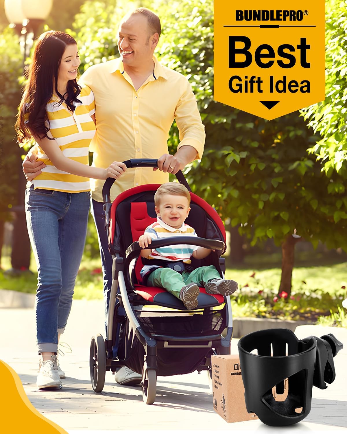 BUNDLEPRO Universal Stroller Cup Holder | Fits Bikes, Trolleys and Walkers, Compatible with Most Sizes of Drink Cups