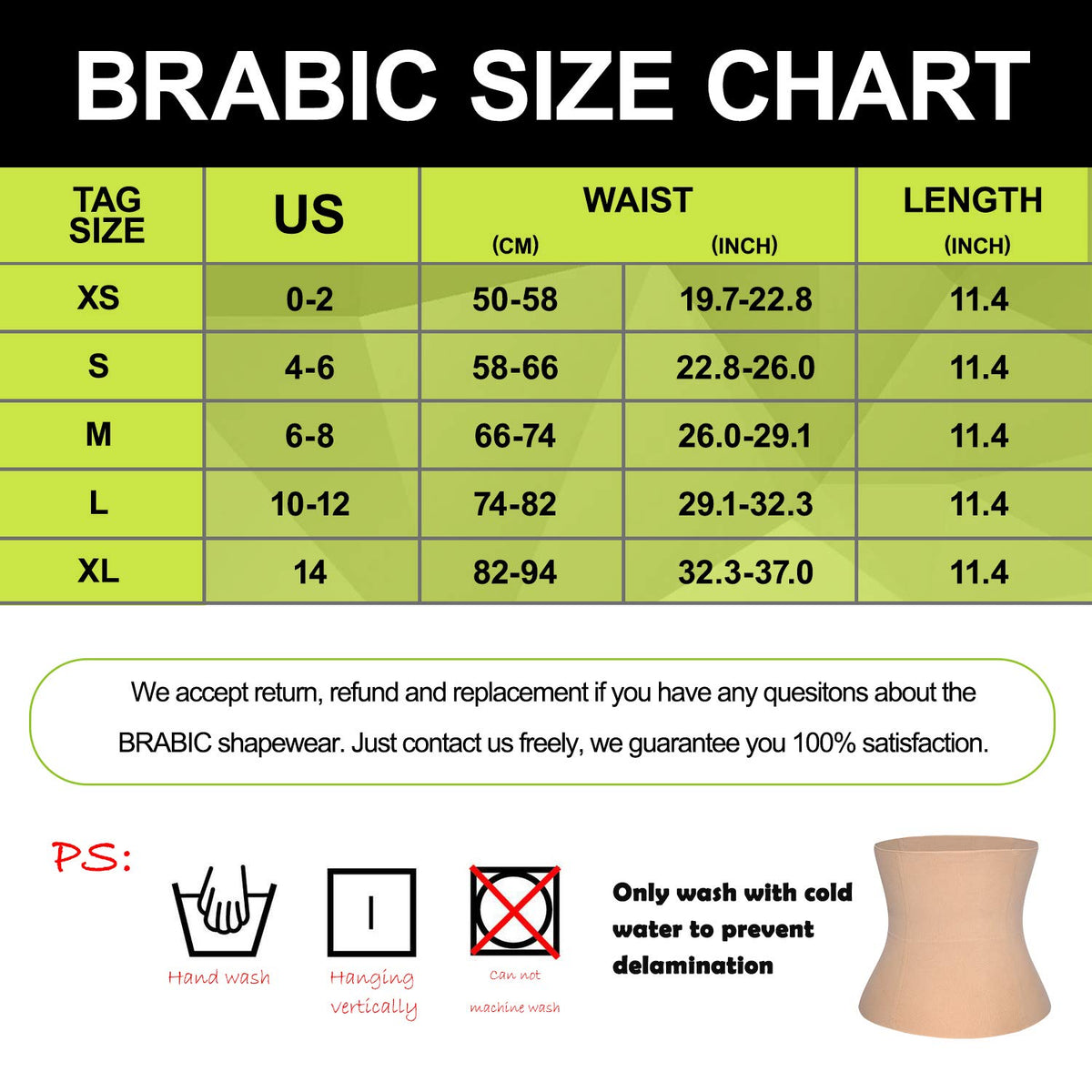 BRABIC Seamless Postpartum Belly Band Wrap Underwear, C-section Recovery Belt Binder Slimming Shapewear for Women, Black, Medium