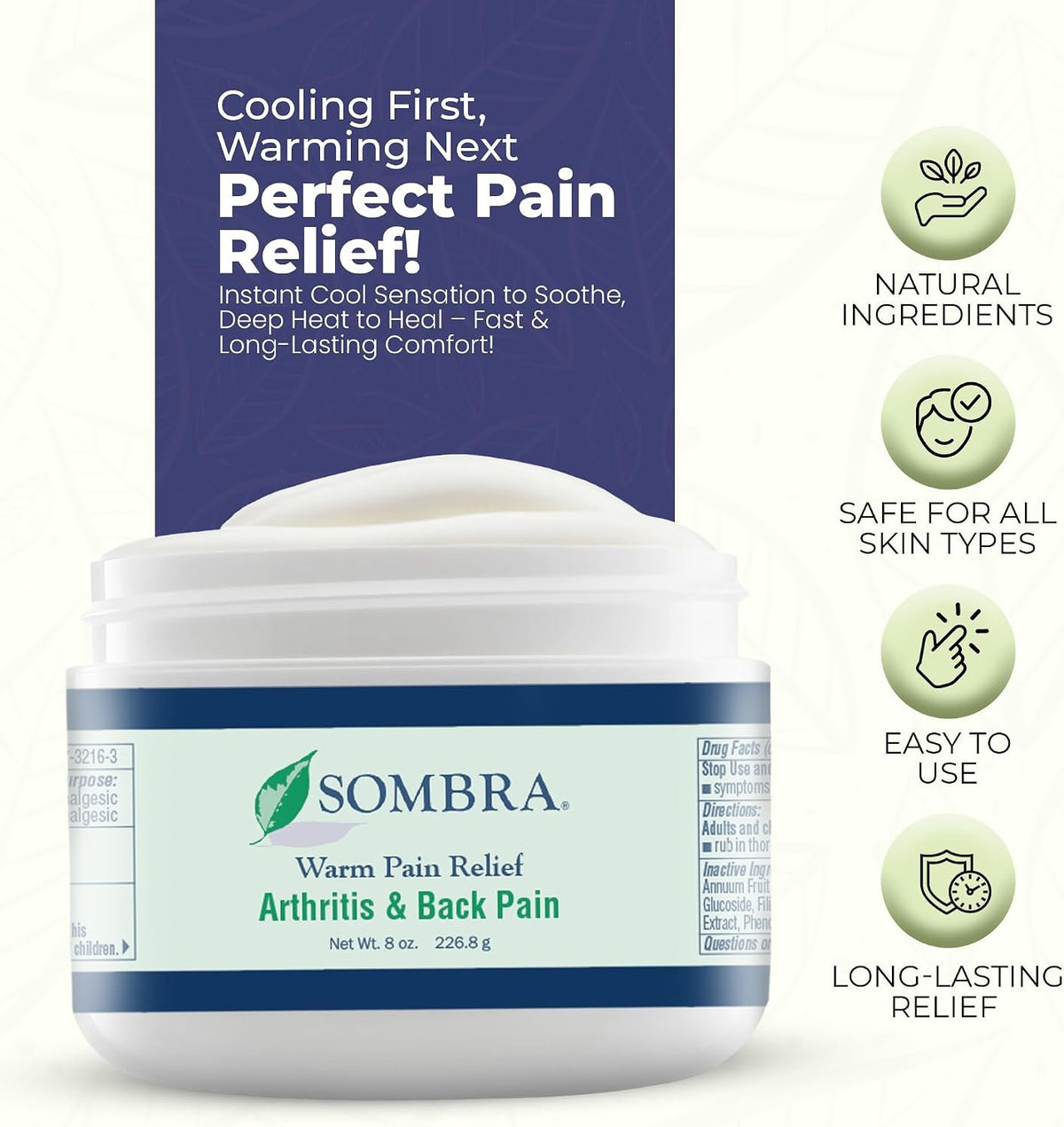 Sombra Warm Pain Relief 8 oz Jar for Arthritis, Back Pain & Pre-Exercise