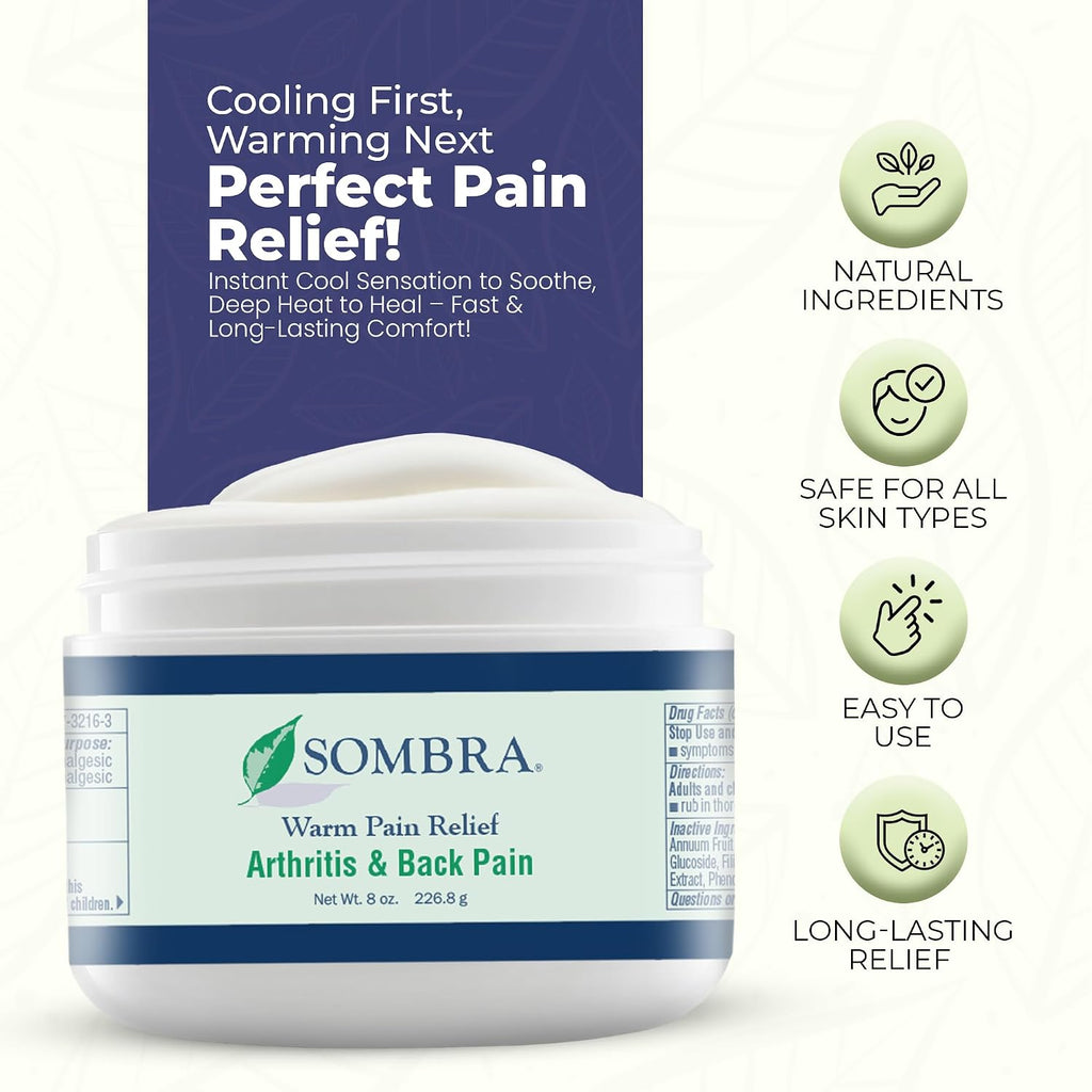 Sombra Warm Pain Relief 8 oz Jar for Arthritis, Back Pain & Pre-Exercise | For Arthritis Chronic Pain Pre-Workout Rub Vegan Formula Free of Artificial Fragrances, Dyes, NSAIDs, Wax, Petroleum, Alcohol