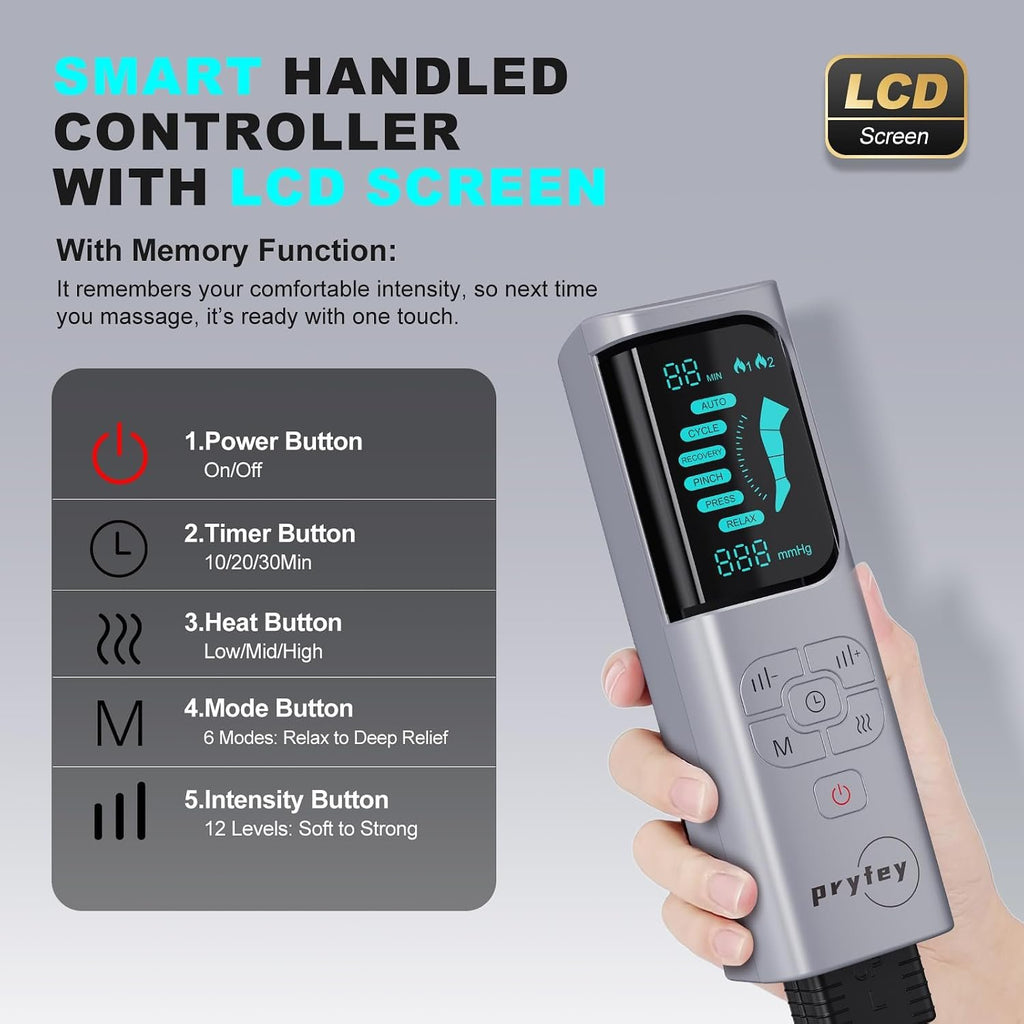 Leg Compression Massager for Circulation and Pain Relief, Compression Boots with Heated Knee, 6 Modes 12 Intensities 3 Timers, Foot Calf Thigh Recovery Machine, Gifts for Man Woman, Black