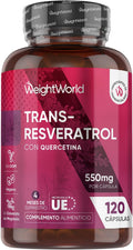 Trans Resveratrol with Quercetin 550mg - 120 Capsules of 98% Japanese Knotweed and Sophora Japonica - 4 Month Supply - Vegan and Gluten Free