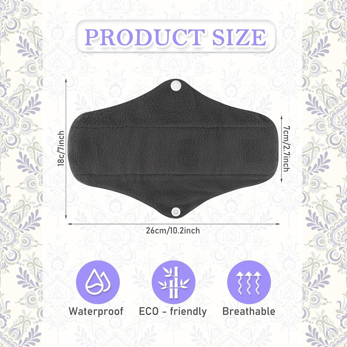 PHOGARY 7 Pieces Reusable Menstrual Pads, Washable Night Pads for Abundant Menstrual Flow, Washable Night Pads for Abundant Menstrual Flow