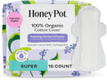 Honey Pot - Calming Herbal Super Sanitary Pads for Women - 100% Organic Cotton Top Sheet - Feminine Care - Non Cooling - Calming Herbs of Lavender, Ashwagandha, & Lemon Balm - 16ct