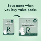 Rael Organic Cotton Cover Pads - Regular Absorbency, Unscented, Ultra Thin Pads with Wings for Women (Regular, 28 Count)