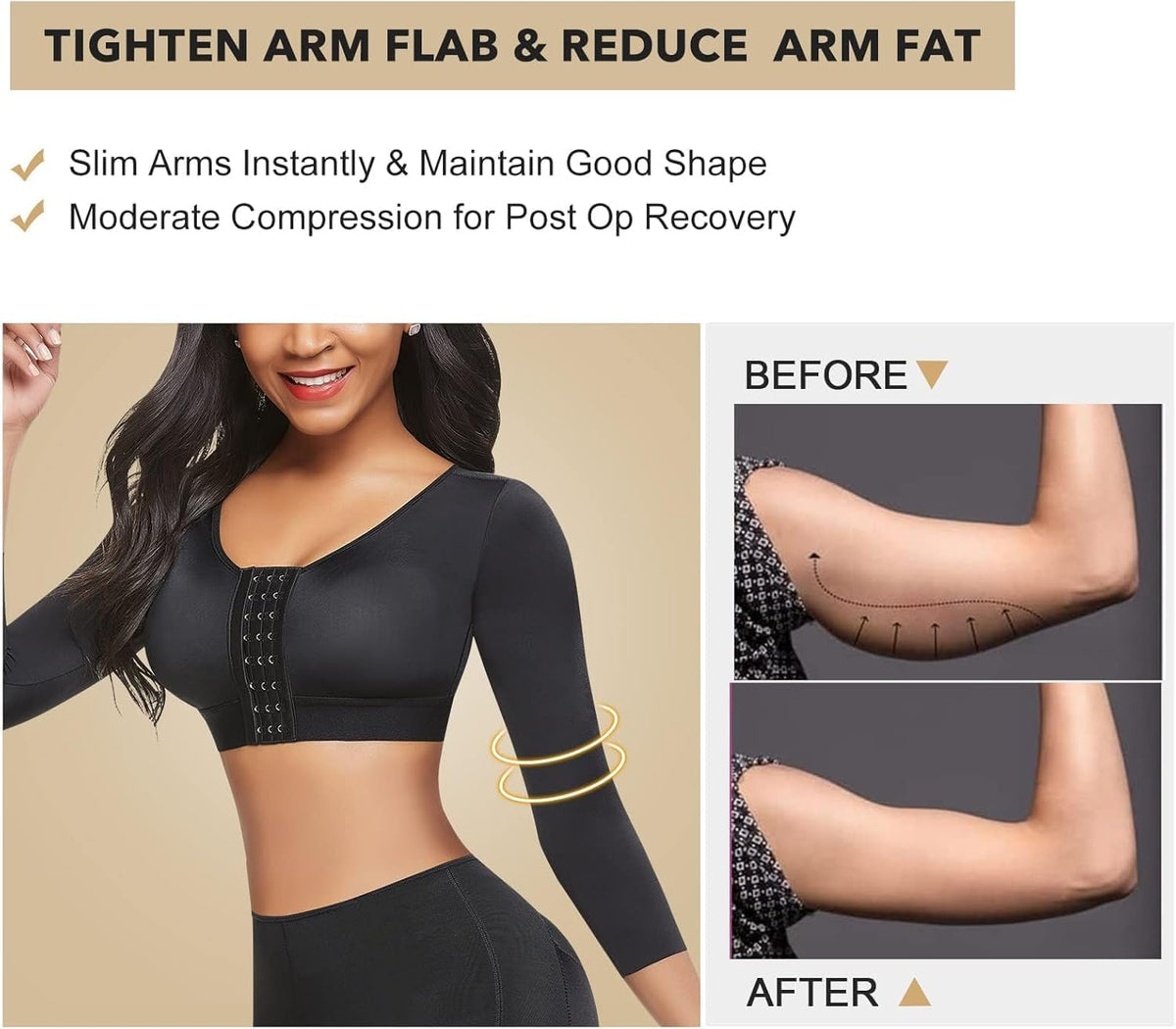Women's Arm Shaper Tops Arm Lift Slimmer Compression Sleeves Support Garment Post Surgical Corrector, Slimming Arm Front Closure Shapewear Bra (SIZE XL)