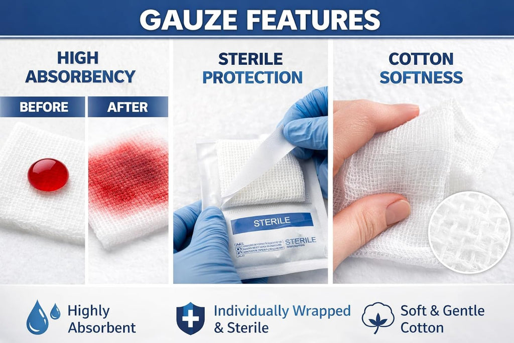 Encare Sterile Premium Gauze Pads 5 cm x 5 cm, 12 Ply | Highly Absorbent, 10 Packs (5 Pads Per Pack | Soft & Breathable for effective First Aid & Wound Management