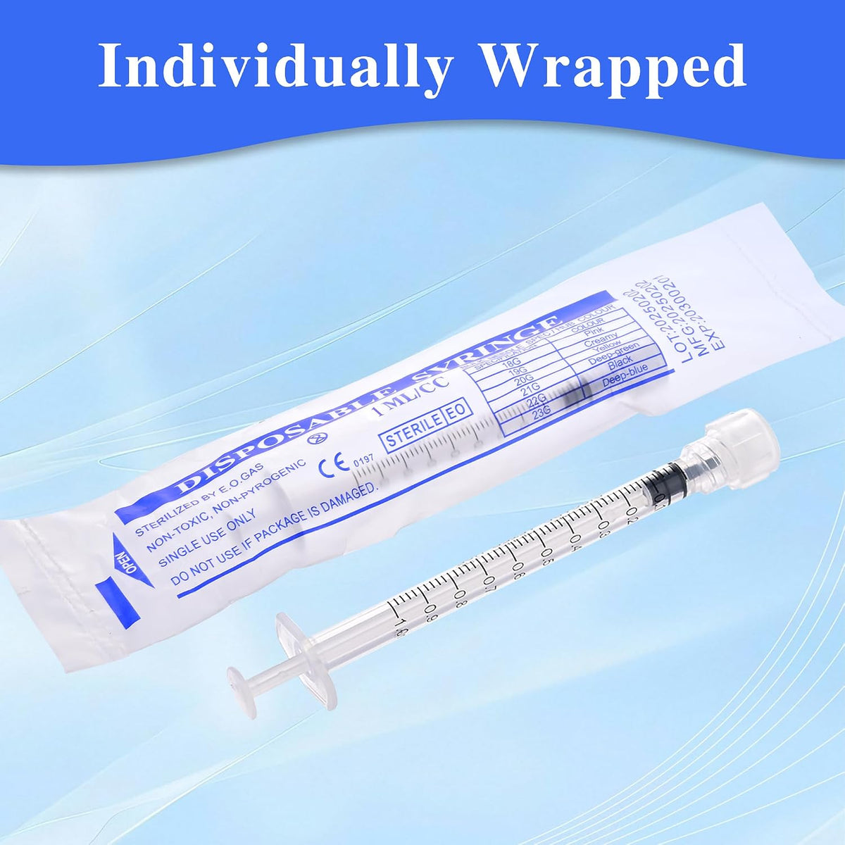 1ml Syringes Without Needle, 20Pack Plastic Syringe With Cap for Liquid, Measuring, Ink Refilling, Oil, Liquids Glue Applicator, Individually Sealed