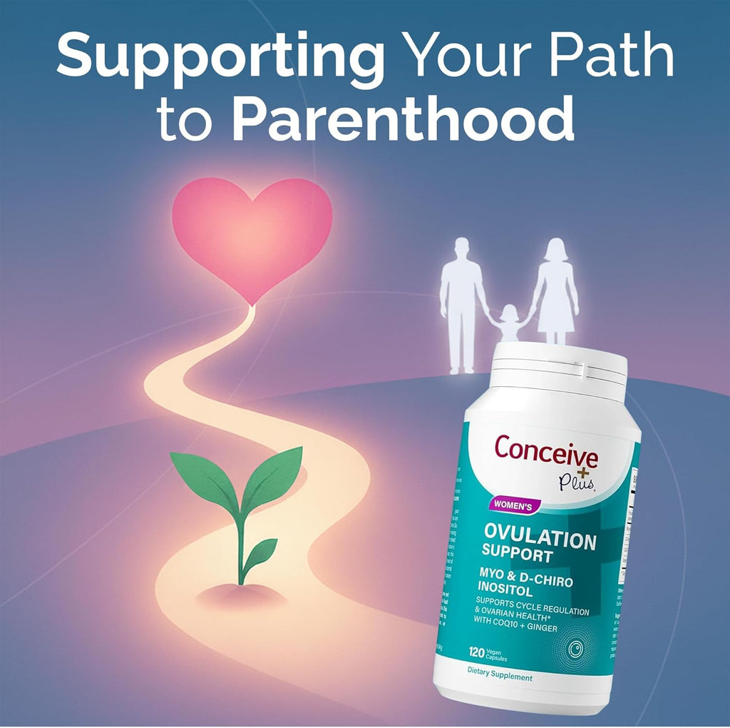 Conceive Plus Ovulation Support - PCOS Supplement for Fertility, Myo-Inositol & D-Chiro Inositol, Folic Acid, Ginger & CoQ10 - Multivitamin - Hormone Balance for Women - 120 Soft Capsules