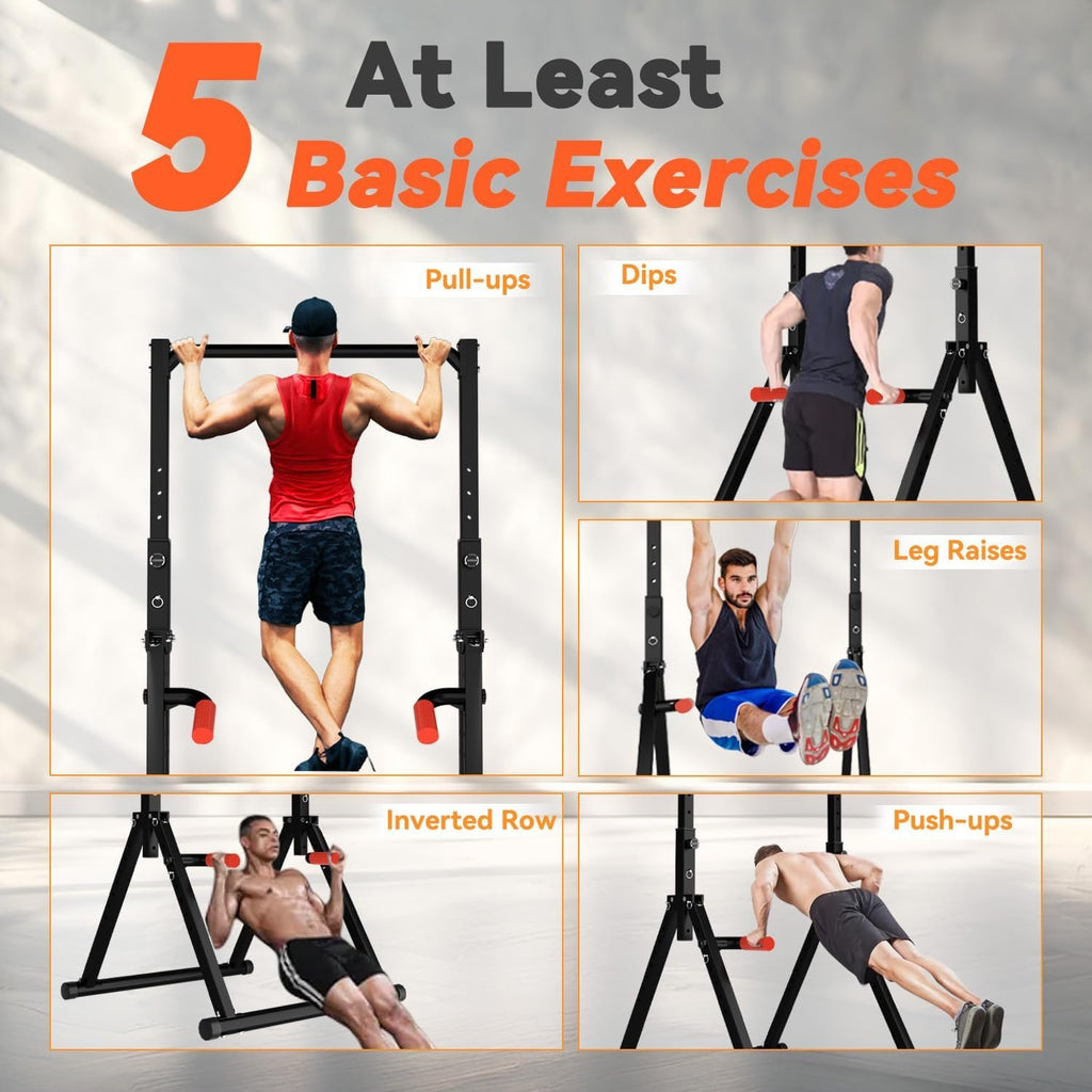 WATBKHE Power Tower Pull Up Dip Station Foldable, Pull Up Bar Station Adjustable, Multi-Function Home Gym, Strength Training Fitness Equipment, Triangular Design, for Home Outdoor