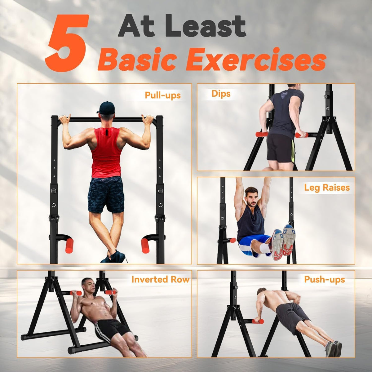 WATBKHE Power Tower Pull Up Dip Station Foldable, Pull Up Bar Station Adjustable, Multi-Function Home Gym, Strength Training Fitness Equipment, Triangular Design, for Home Outdoor