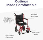 Lightweight Expedition Transport Wheelchair with Hand Brakes, Red | Transport Wheelchair Featuring Lightweight Expedition Frame with Hand Brakes for Safety Daily for Everyday Use